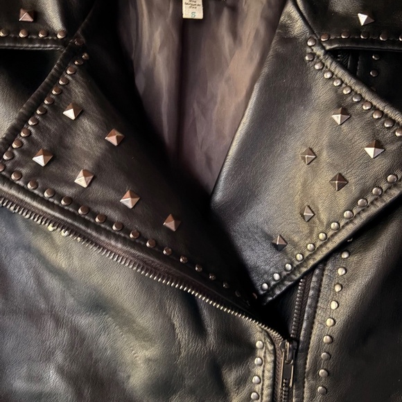 Silence + Noise Studded Embroidered Black Faux Leather Full Zip Jacket Women S - Picture 6 of 13